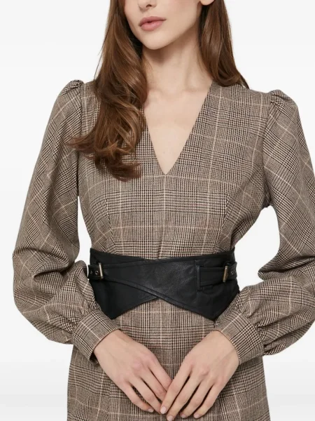 Rochie mini Twinset în carouri cu imagine de costum maro