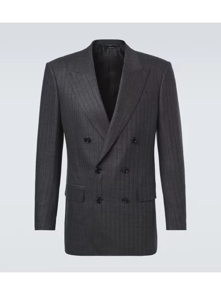 Sacou Tom Ford de lână cu model herringbone gri