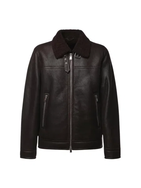 Kurtka skórzana Dondup brązowa