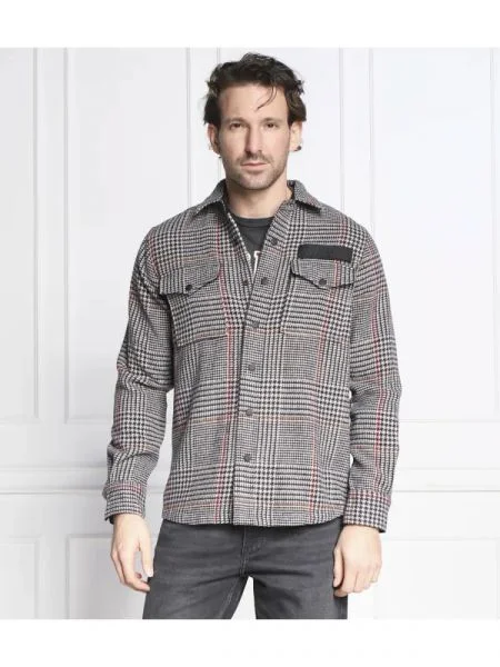 Replay Cămașă cu adaos de lână bej