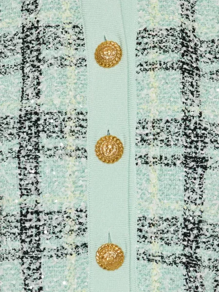 Cardigan Balmain în carouri verde