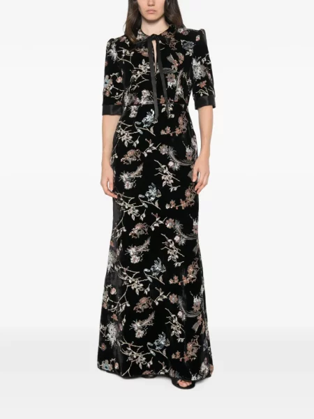 Rochie maxi De Santis de catifea cu model floral negru