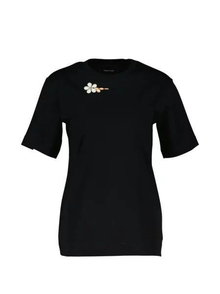 Tricou Simone Rocha cu model floral scurt negru