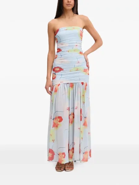 Rochie maxi Bardot cu model floral cu imagine albastru