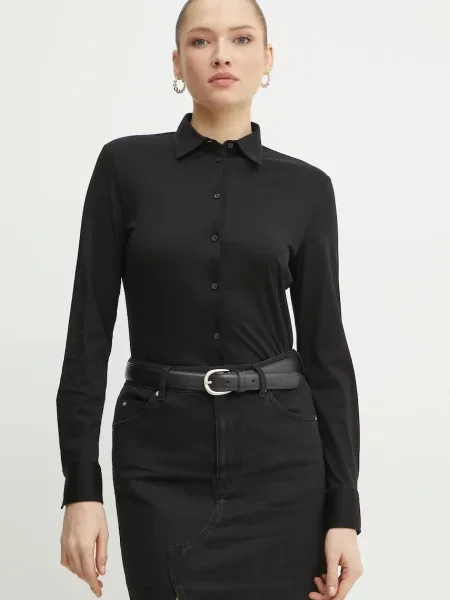 BOSS camasa din femei cu guler clasic regular negru