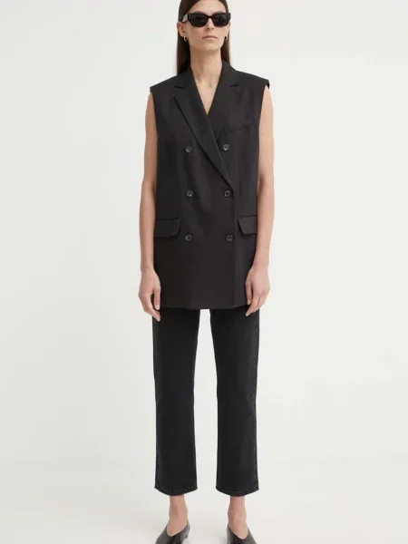 Лляний жилет Theory двобортний чорний