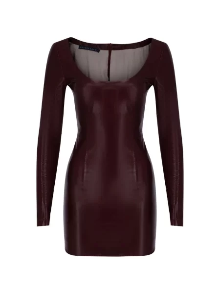 Lung rochie mini Zeynep Arcay din piele roșu