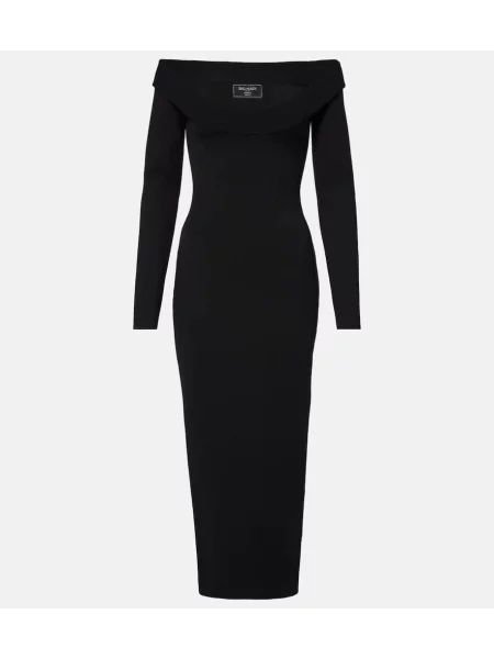 Rochie maxi Balmain tricotate de costum negru