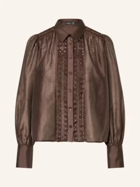 Van Laack Bluzka Koszulowa Vl-Alwia-Pb Z Koronką braun