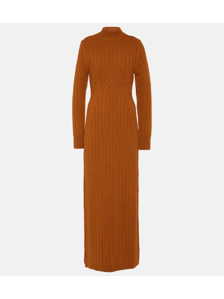 Maksi sukienka maxi Dries Van Noten wełniana garniturowa pomarańczowa