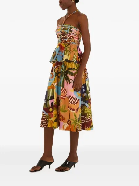 Rochie midi Farm Rio cu volane cu imprimeu tropical
