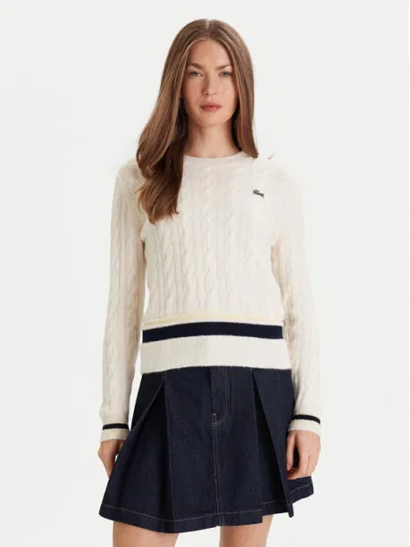 Пуловер с вълна Lacoste бежово