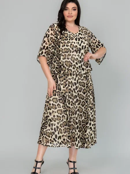 Сукня міді All Posa світло-коричневий коричнева