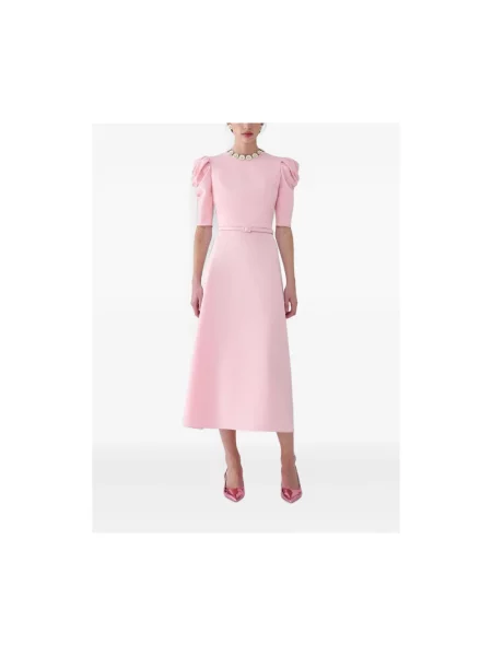 Sukienka midi Carolina Herrera z krótkim rękawem różowa