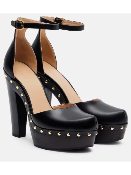 Pantofi cu toc Chloé din piele cu platformă cu tepi negru