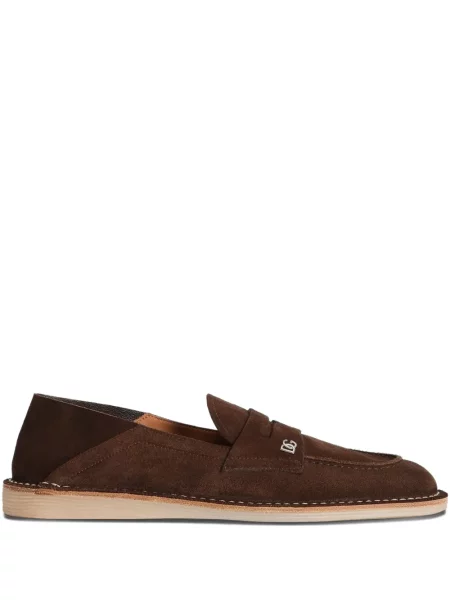 Szarvasbőr loafer Dolce & Gabbana autogrammal barna