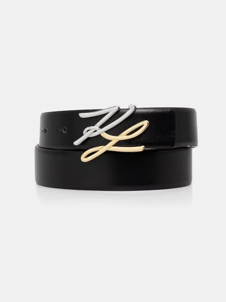 Karl Lagerfeld oboustranný pásek dámský kožený K/AUTOGRAPH černý