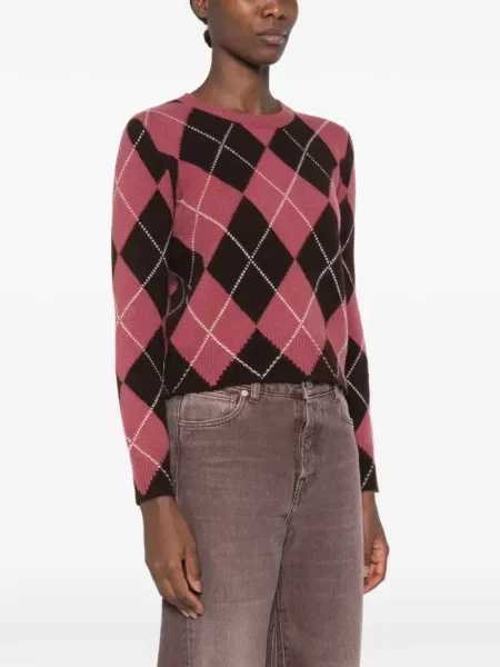 Pulover Beyou cu model argyle cu decolteu rotund roz