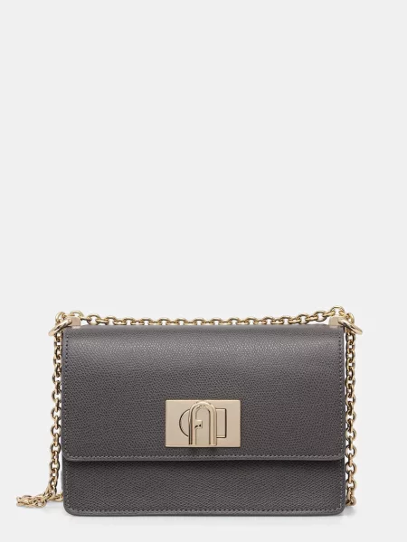 Кожена чанта Furla сиво