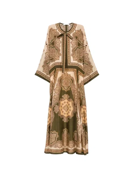 Rochie midi Zimmermann cu funde cu model paisley verde
