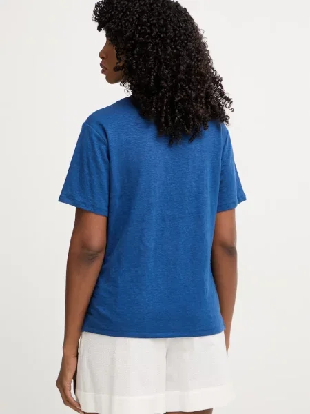 Weekend Max Mara t-shirt z lnem PELOTA niebieska