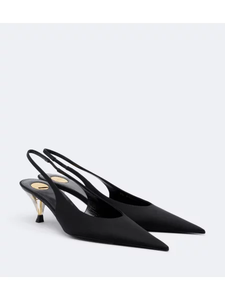 Pantofi cu toc Saint Laurent din satin slingback negru