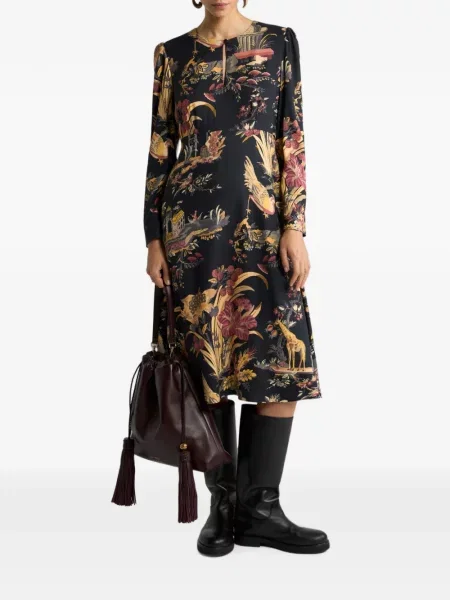 Rochie midi Etro cu model floral din crep negru