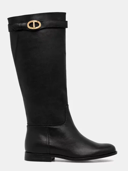 Шкіряні чоботи Twinset на плоскому підборі чорний