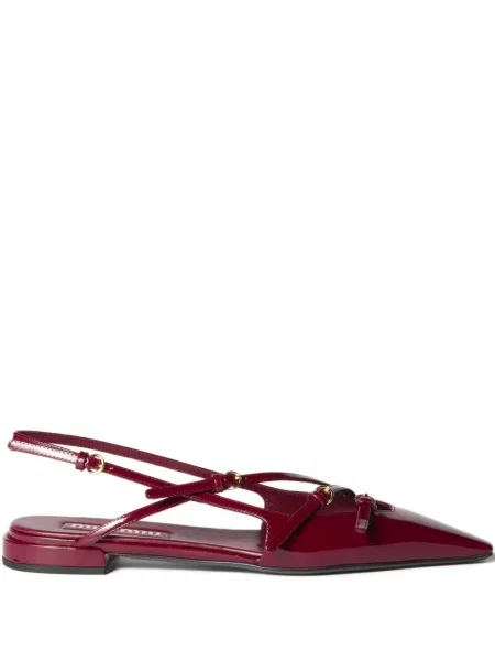Balerini Miu Miu din piele de lac slingback roșu