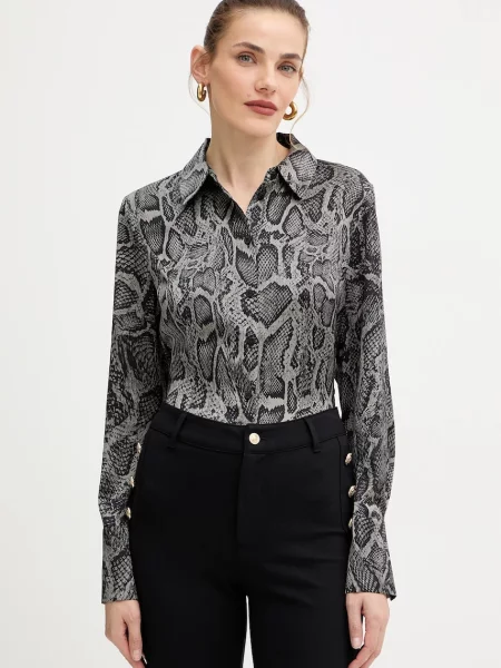 Риза Guess FERNANDA дамска със стандартна кройка с класическа яка черно