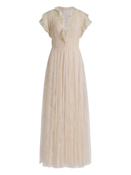 Rochie maxi Alberta Ferretti cu volane din dantelă de costum