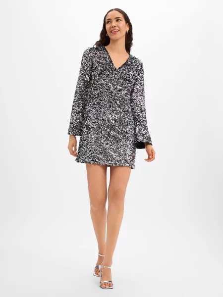 Marie Lund Cekinowa sukienka Kobiety Sztuczne włókno jednolity 34 srebrny