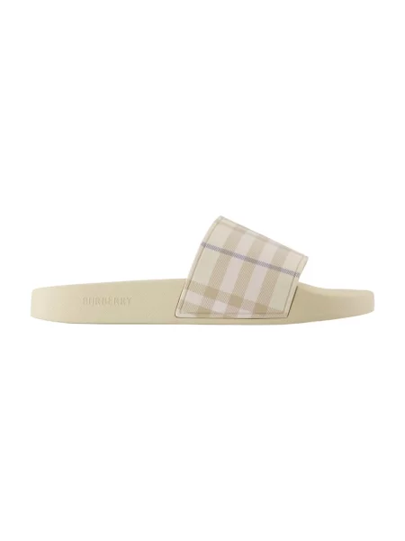 Klapki Burberry w kratę z nadrukiem beżowe