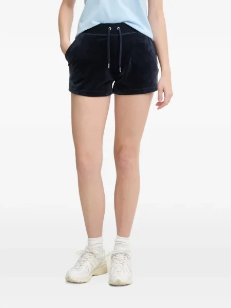 Pantaloni scurți Juicy Couture din velur cu cordon albastru