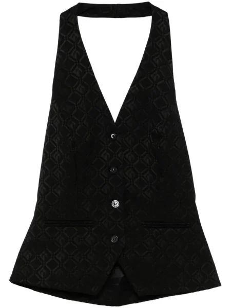 Top Marine Serre din jacard cu gât halter negru
