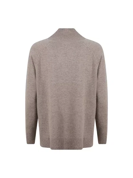 Lniany sweter z golfem Weekend Max Mara brązowy