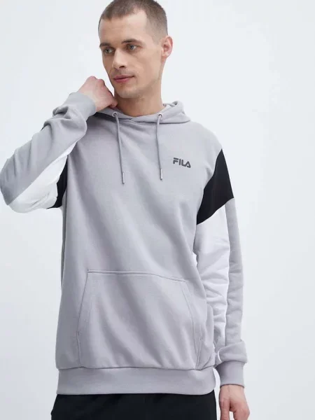 Суичър с качулка Fila с качулка с принт сиво