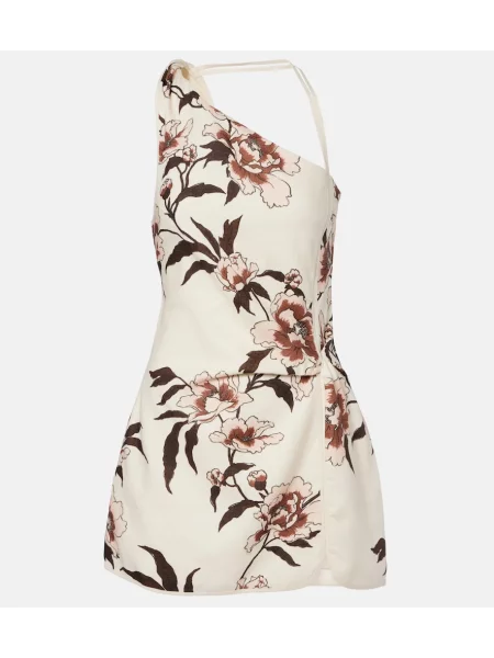 Rochie Sir de in cu model floral cu un umăr gol alb