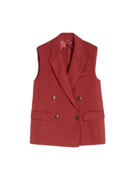 Lniana kamizelka Max Mara czerwona