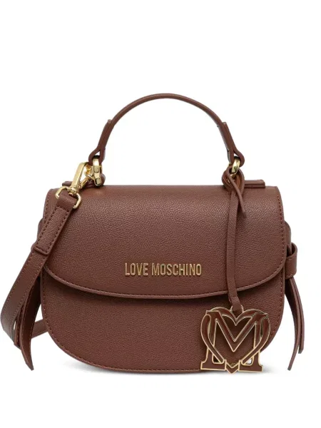 Pandantiv Love Moschino cu motiv cu inimi cu autograf maro