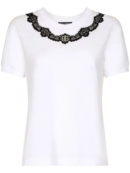 Tricou Dolce & Gabbana din dantelă scurt alb