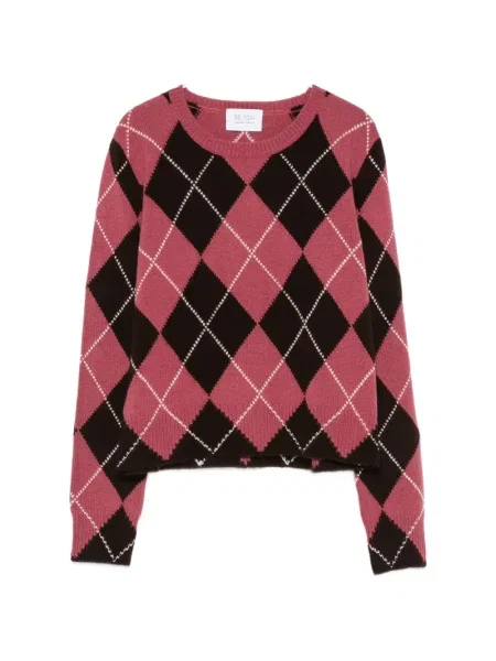 Pulover Beyou cu model argyle cu decolteu rotund roz