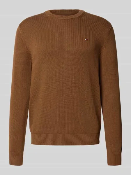 Sweter z dzianiny o kroju regular fit z czystej bawełny Tommy Jeans brązowy