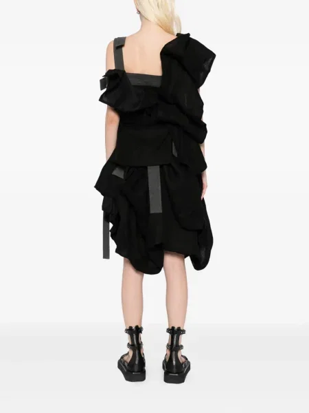 Lanena odgovarati haljina Yohji Yamamoto s draperijom crna
