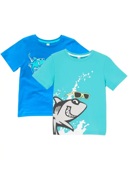 T-shirt chłopięcy z bawełny organicznej 2 szt. niebieska
