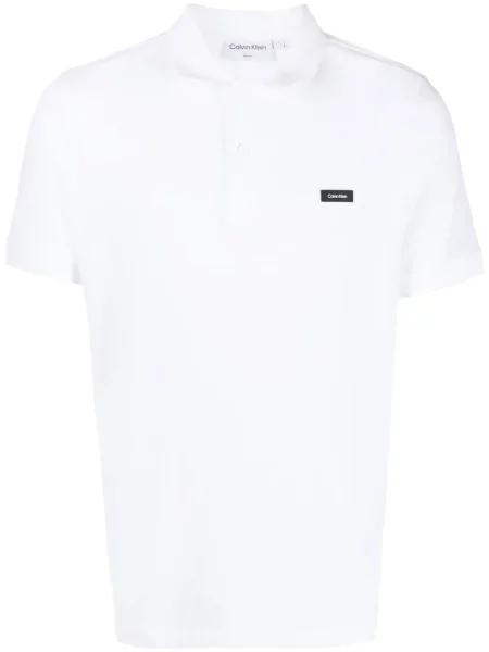 Tricou polo Calvin Klein cu autograf alb