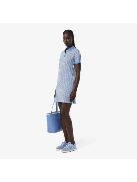Lacoste Dopasowana Sukienka Polo Z Żakardowym Monogramem niebieska