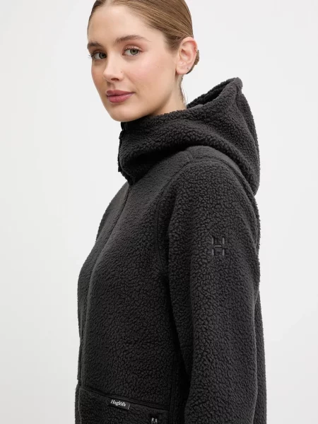 Флисовый однотонный свитер Haglofs с капюшоном черный