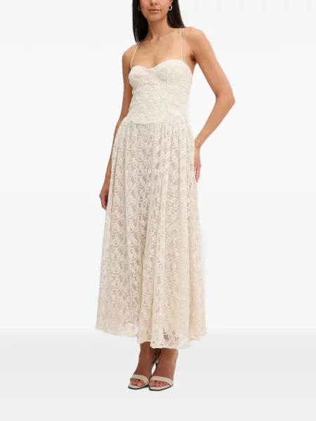 Rochie maxi Bardot din dantelă cu bretele