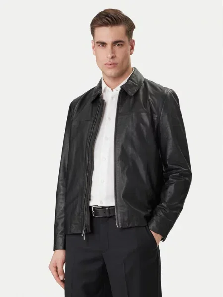 Calvin Klein Usnjena jakna črna